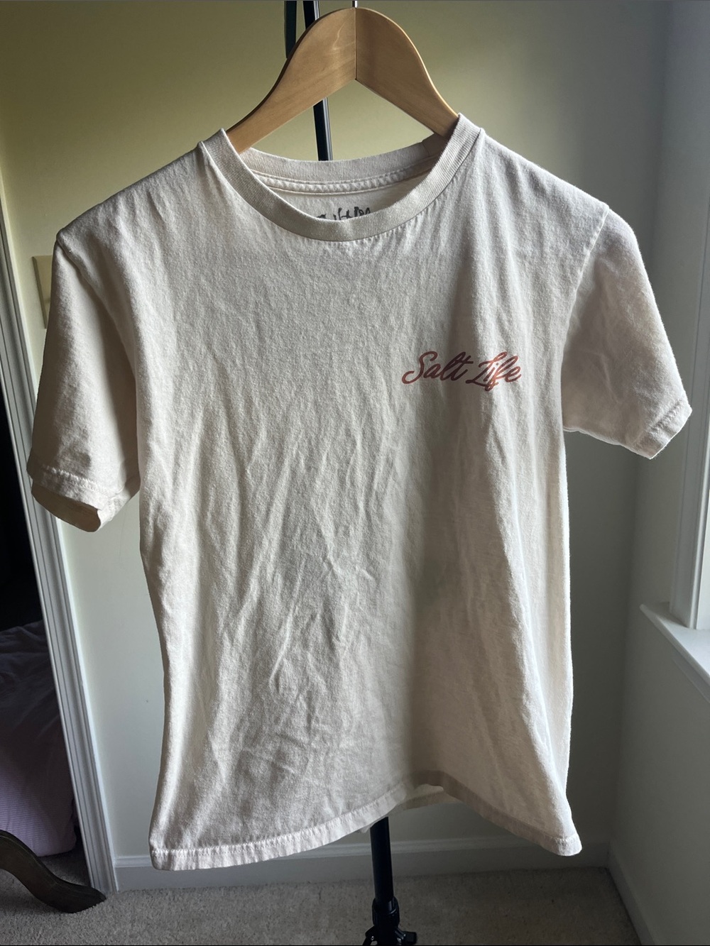 Salt Life Kids Cream Tee with Pink Script Chest Logo- youth S